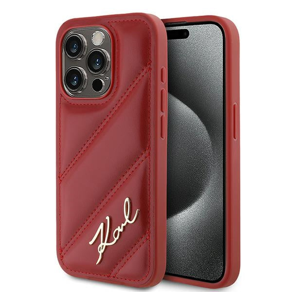 Karl Lagerfeld KLHCP15LPQDSMGR iPhone 15 Pro red hardcase Diagonal Quilted Script