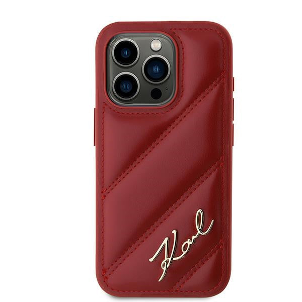 Karl Lagerfeld KLHCP15LPQDSMGR iPhone 15 Pro red hardcase Diagonal Quilted Script