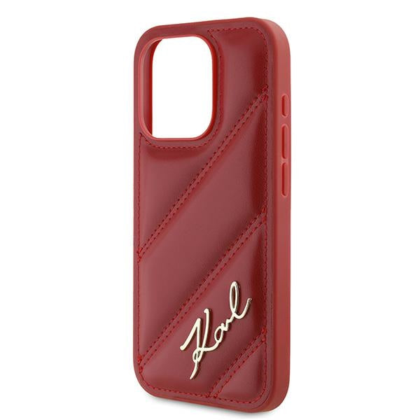 Karl Lagerfeld KLHCP15LPQDSMGR iPhone 15 Pro red hardcase Diagonal Quilted Script