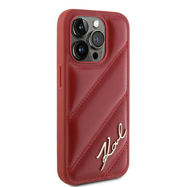 Karl Lagerfeld KLHCP15XPQDSMGR iPhone 15 Pro Max red hardcase Diagonal Quilted Script