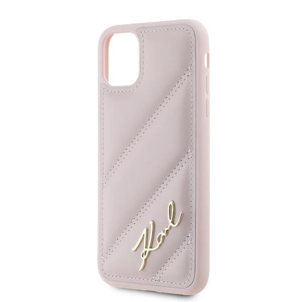 Karl Lagerfeld KLHCN61PQDSMGP iPhone 11 / Xr pink hardcase Diagonal Quilted Script