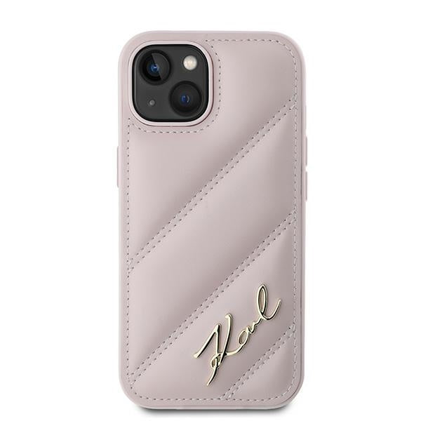 Karl Lagerfeld KLHCP14SPQDSMGP iPhone 14 / 15 / 13 pink hardcase Diagonal Quilted Script