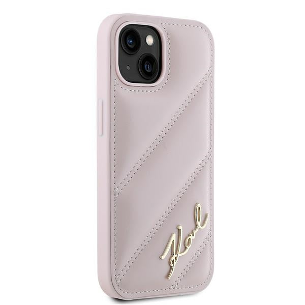 Karl Lagerfeld KLHCP14SPQDSMGP iPhone 14 / 15 / 13 pink hardcase Diagonal Quilted Script