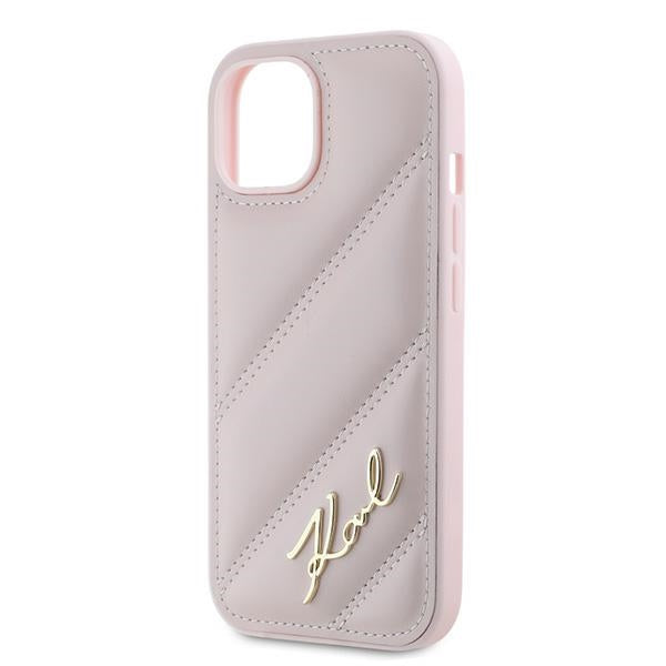 Karl Lagerfeld KLHCP14SPQDSMGP iPhone 14 / 15 / 13 pink hardcase Diagonal Quilted Script