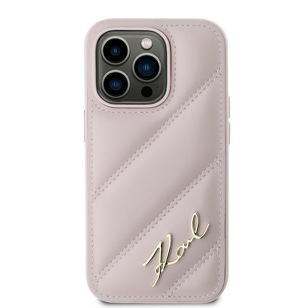 Karl Lagerfeld KLHCP14LPQDSMGP iPhone 14 Pro pink hardcase Diagonal Quilted Script