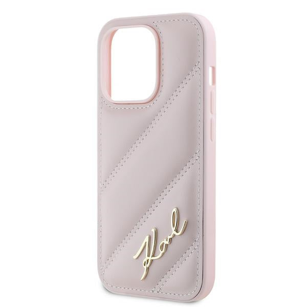 Karl Lagerfeld KLHCP14LPQDSMGP iPhone 14 Pro pink hardcase Diagonal Quilted Script