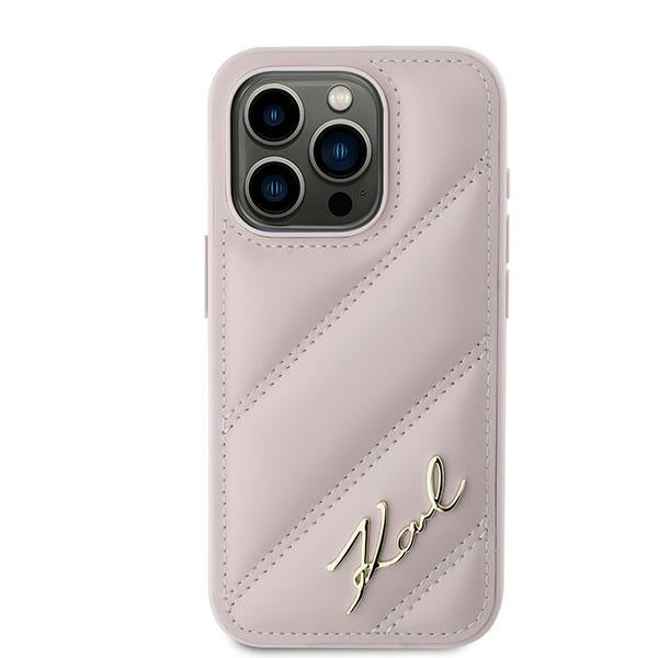 Karl Lagerfeld KLHCP15LPQDSMGP iPhone 15 Pro pink hardcase Diagonal Quilted Script