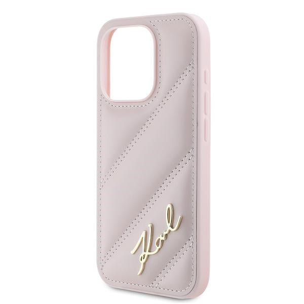 Karl Lagerfeld KLHCP15LPQDSMGP iPhone 15 Pro pink hardcase Diagonal Quilted Script