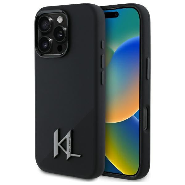 Karl Lagerfeld KLHMP16XSCMKMPCK iPhone 16 Pro Max black hardcase Silicone Shadow Metal Initial MagSafe