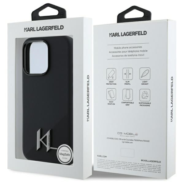 Karl Lagerfeld KLHMP16XSCMKMPCK iPhone 16 Pro Max black hardcase Silicone Shadow Metal Initial MagSafe