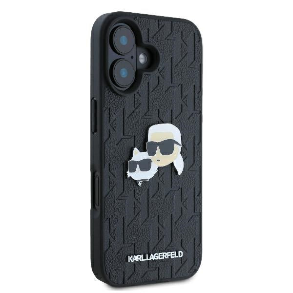 Karl Lagerfeld KLHCP16SPGKLKCPK iPhone 16 black hardcase Monogram Karl&Chaoupette Head Pin