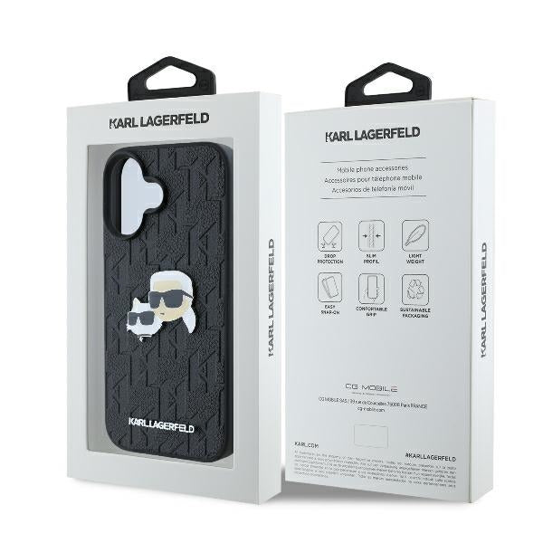 Karl Lagerfeld KLHCP16SPGKLKCPK iPhone 16 black hardcase Monogram Karl&Chaoupette Head Pin