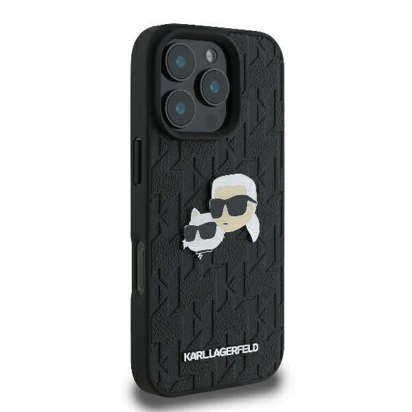Karl Lagerfeld KLHCP16LPGKLKCPK iPhone 16 Pro black hardcase Monogram Karl&Chaoupette Head Pin