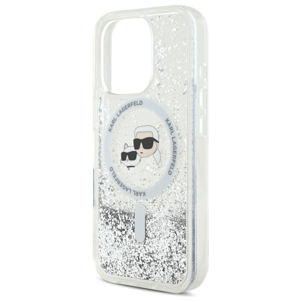 Karl Lagerfeld KLHMP16LLGKCSGH iPhone 16 Pro hardcase transparent Liquid Glitter Karl&Choupette Head Magsafe