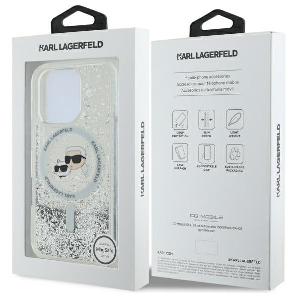 Karl Lagerfeld KLHMP16XLGKCSGH iPhone 16 Pro Max hardcase transparent Liquid Glitter Karl&Choupette Head Magsafe