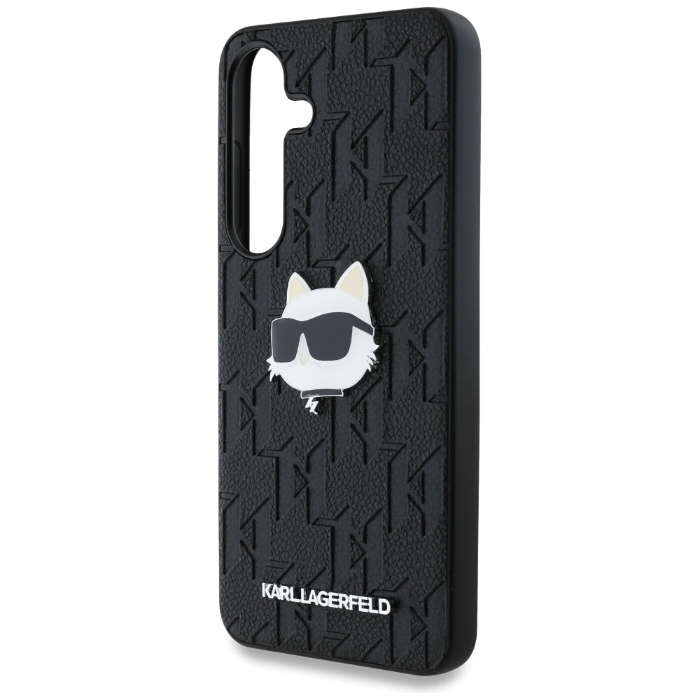 Karl Lagerfeld Leather Monogram Pin Logo Choupette Head Samsung Galaxy S25 Plus black