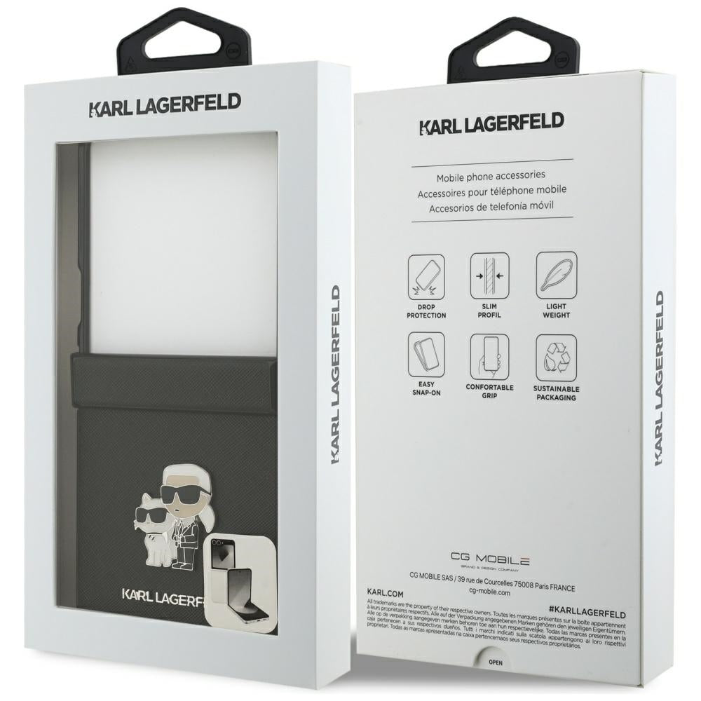 Karl Lagerfeld Saffiano Karl&Choupette Pin Case for Samsung Galaxy Z Flip7 Black