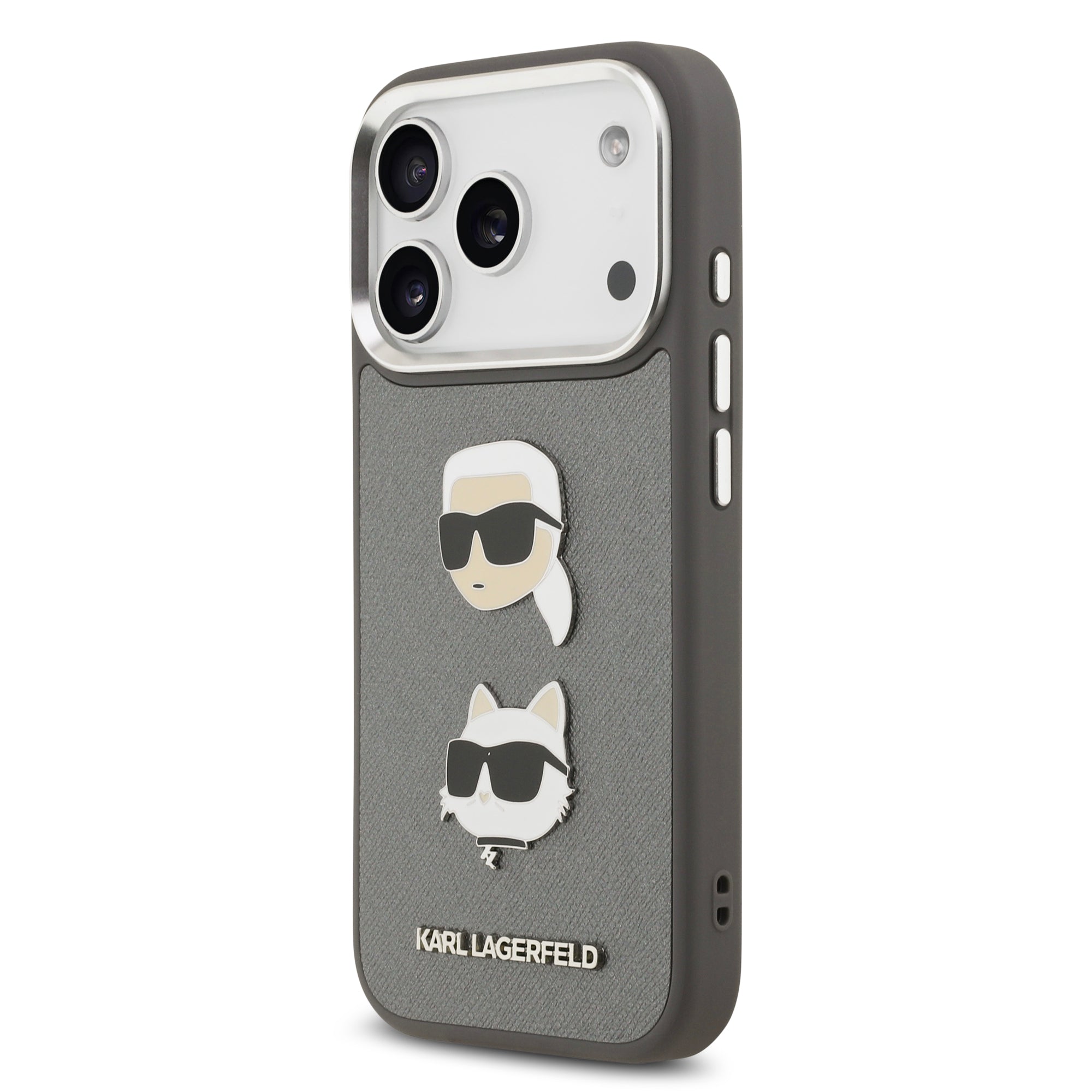 KARL KLHCP17LPSFDHPOG HardCase FW GRAINED PU W/ K&C HEADS PINS & Logo Grey iPhone 17 Pro