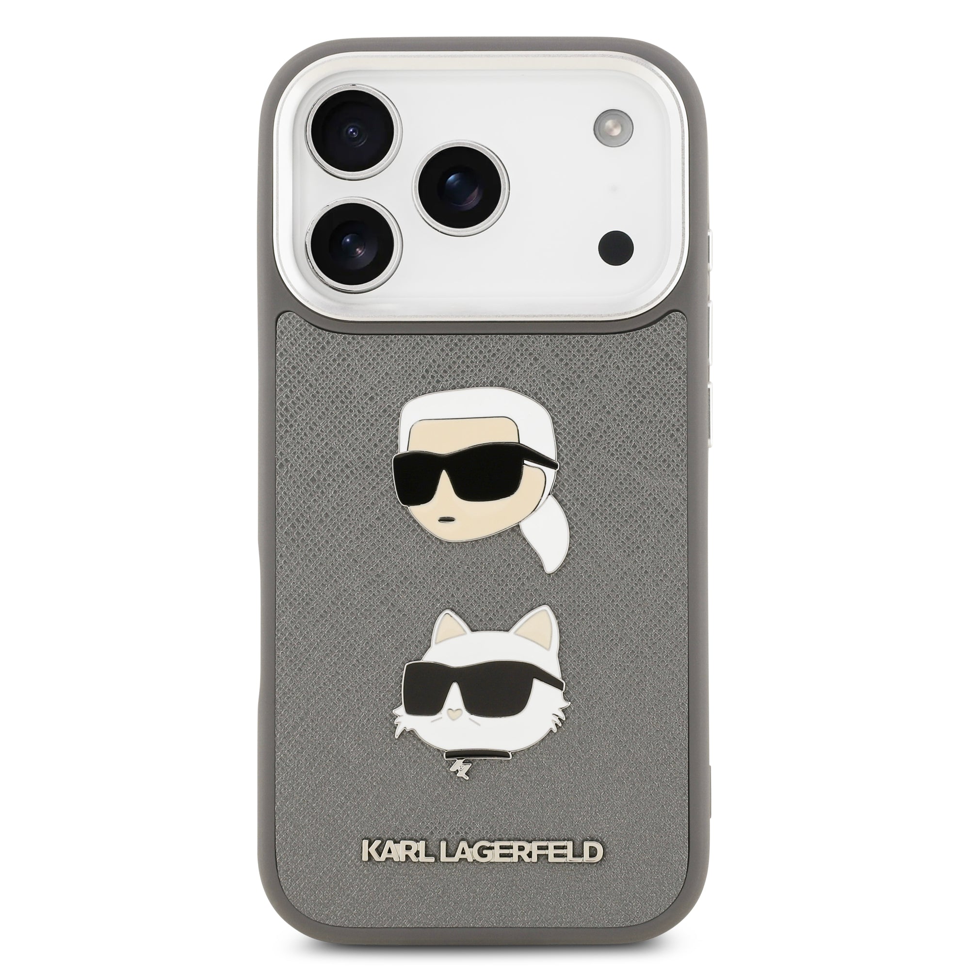 KARL KLHCP17LPSFDHPOG HardCase FW GRAINED PU W/ K&C HEADS PINS & Logo Grey iPhone 17 Pro
