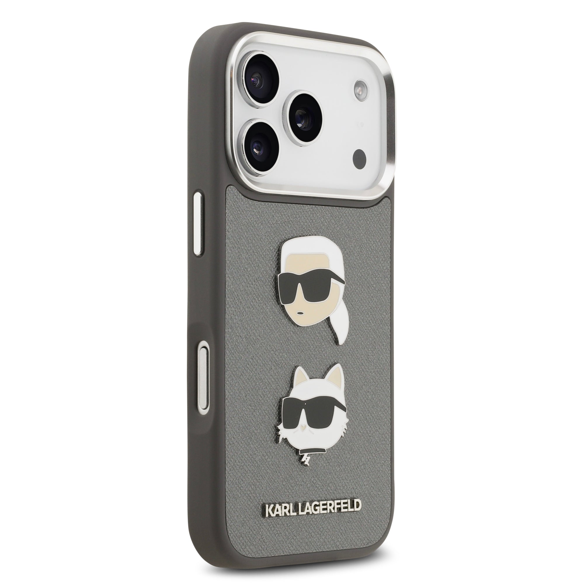 KARL KLHCP17LPSFDHPOG HardCase FW GRAINED PU W/ K&C HEADS PINS & Logo Grey iPhone 17 Pro