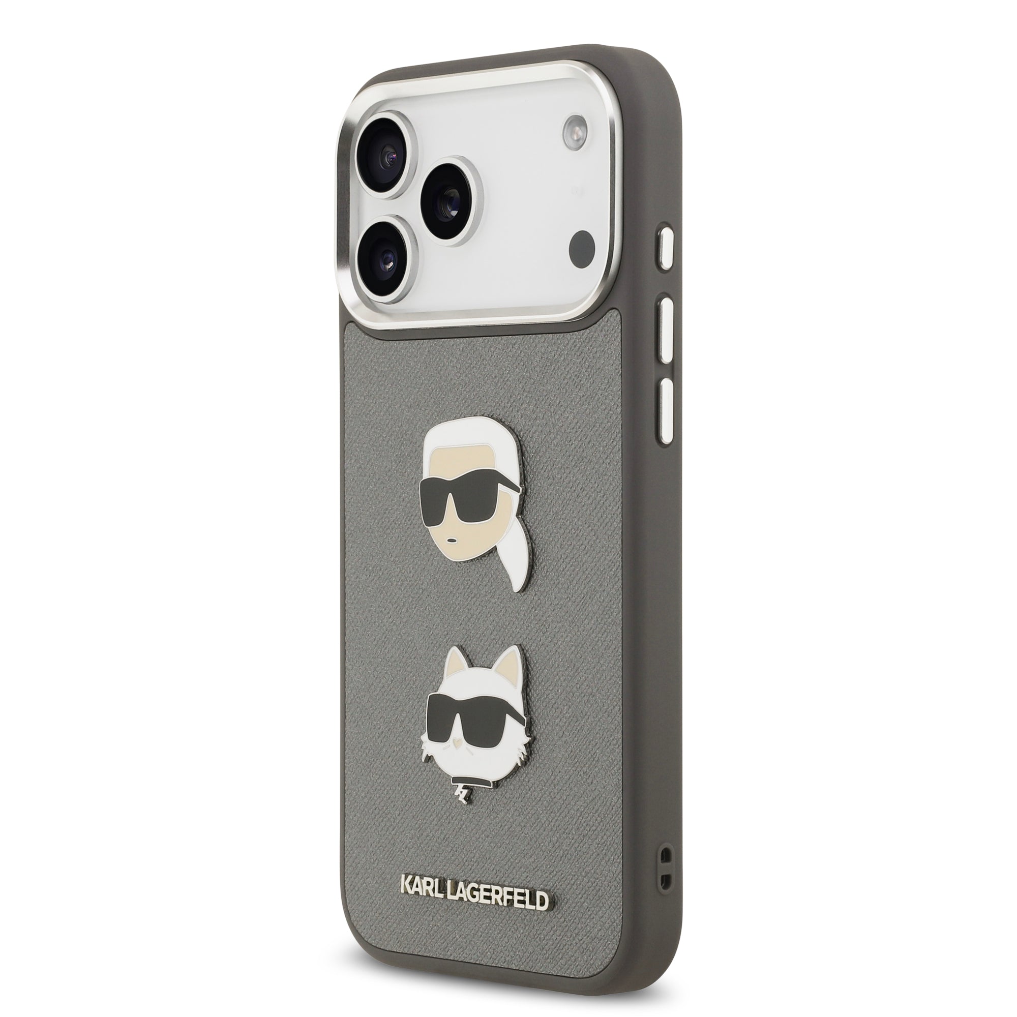KARL KLHCP17XPSFDHPOG HardCase FW GRAINED PU W/ K&C HEADS PINS & Logo Grey iPhone 17 Pro Max