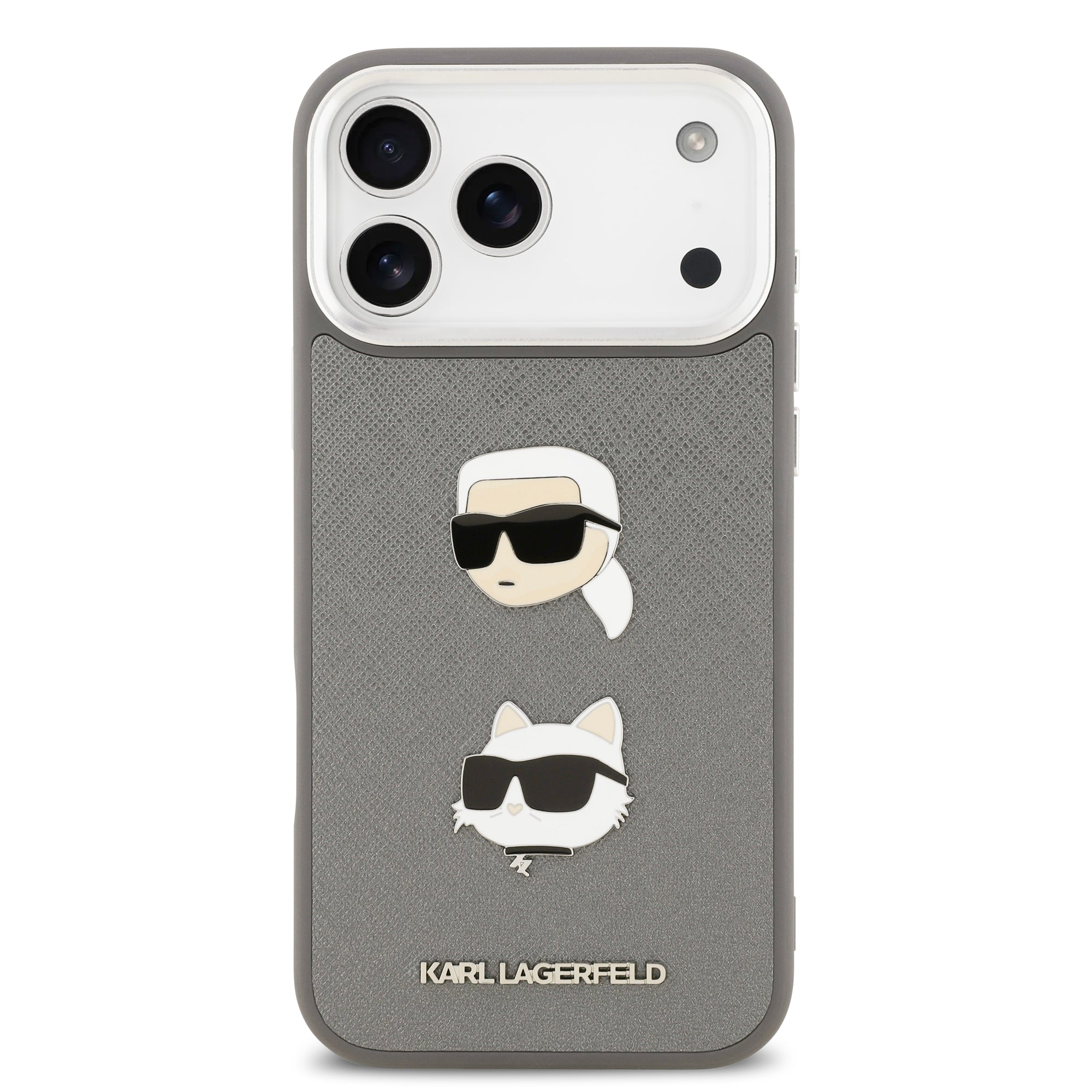 KARL KLHCP17XPSFDHPOG HardCase FW GRAINED PU W/ K&C HEADS PINS & Logo Grey iPhone 17 Pro Max