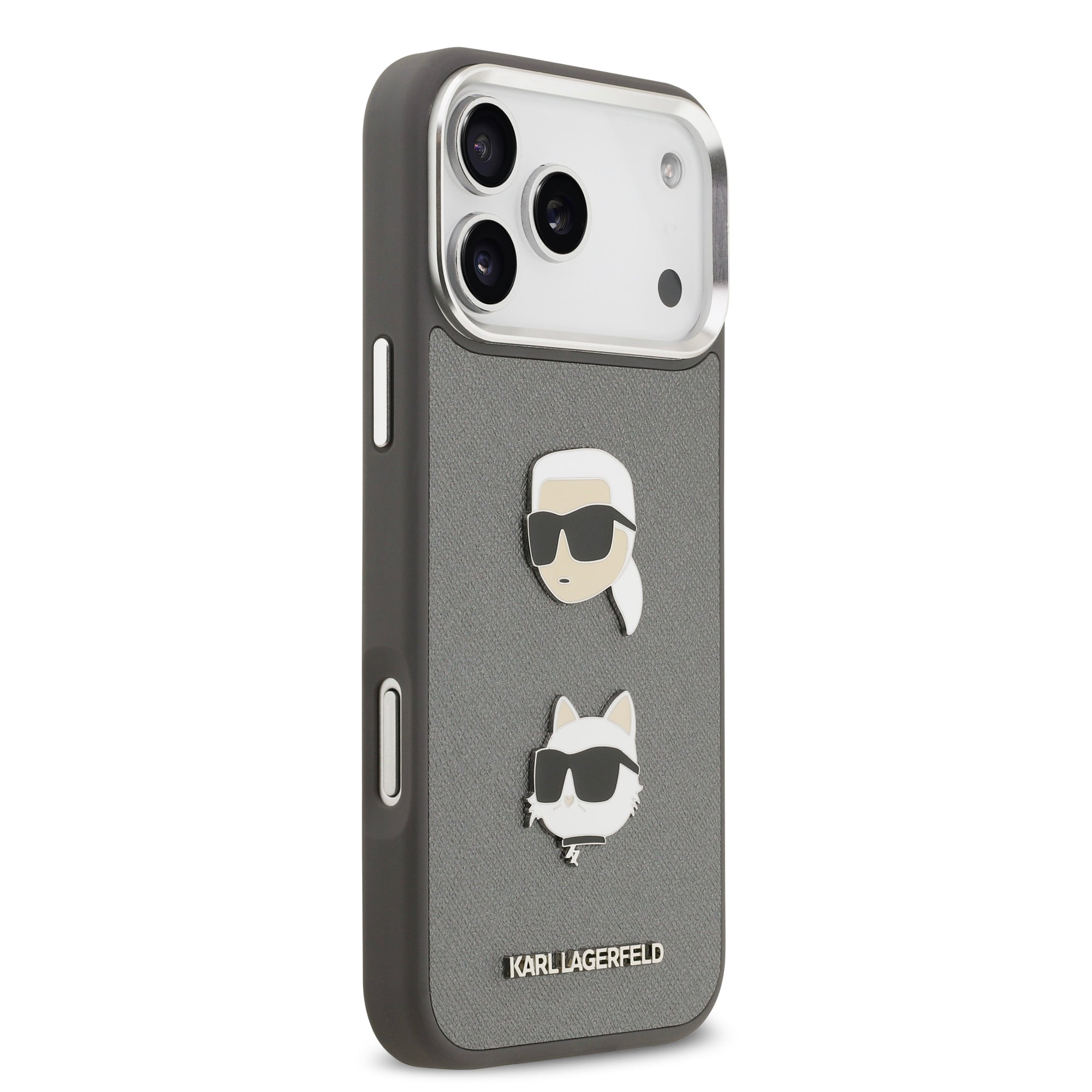KARL KLHCP17XPSFDHPOG HardCase FW GRAINED PU W/ K&C HEADS PINS & Logo Grey iPhone 17 Pro Max