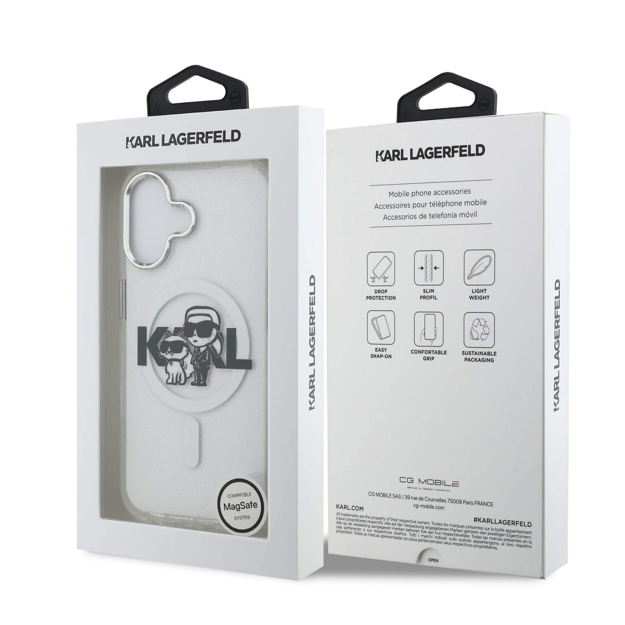 KARL KLHMP17SHGKCGKBT HardCase MagSafe IML Glitter K&C SKETCH Logo Transparent iPhone 17