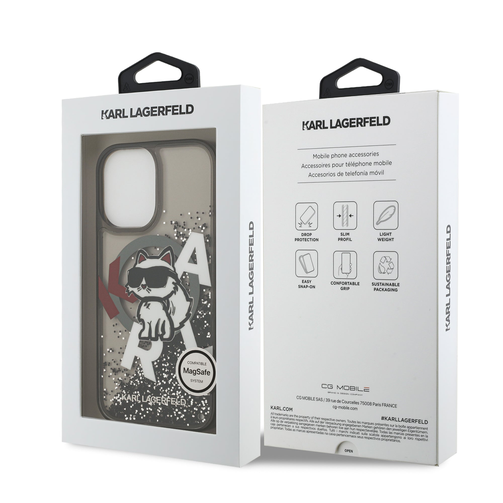 KARL KLHMP17SLCHSCTDK HardCase MagSafe LIQUID Glitter W/ CHOUPETTE Logo Black iPhone 17