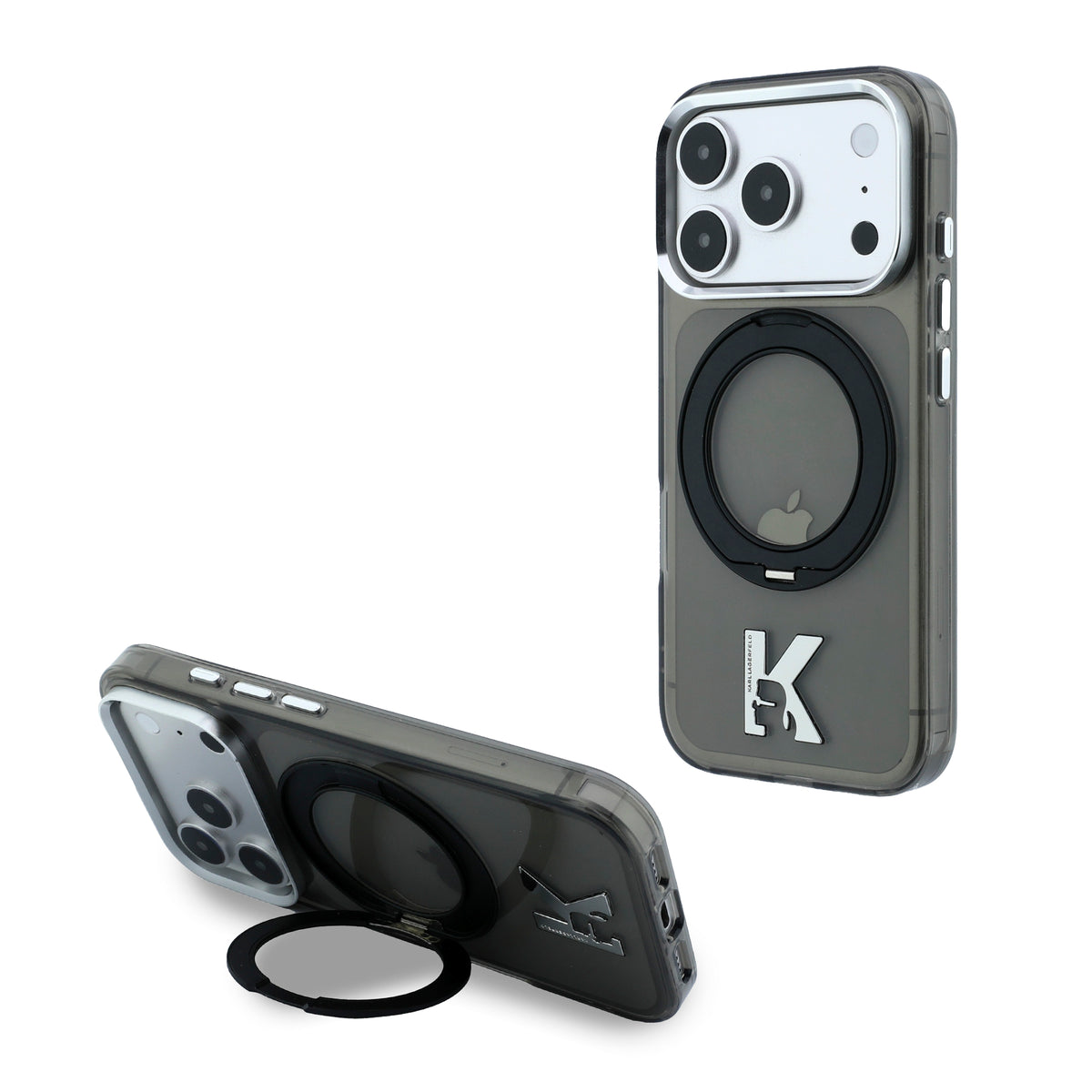 Karl Lagerfeld IML Ring Stand 360 Kameo Metal MagSafe Case for iPhone 18 Pro / 17 Pro Black