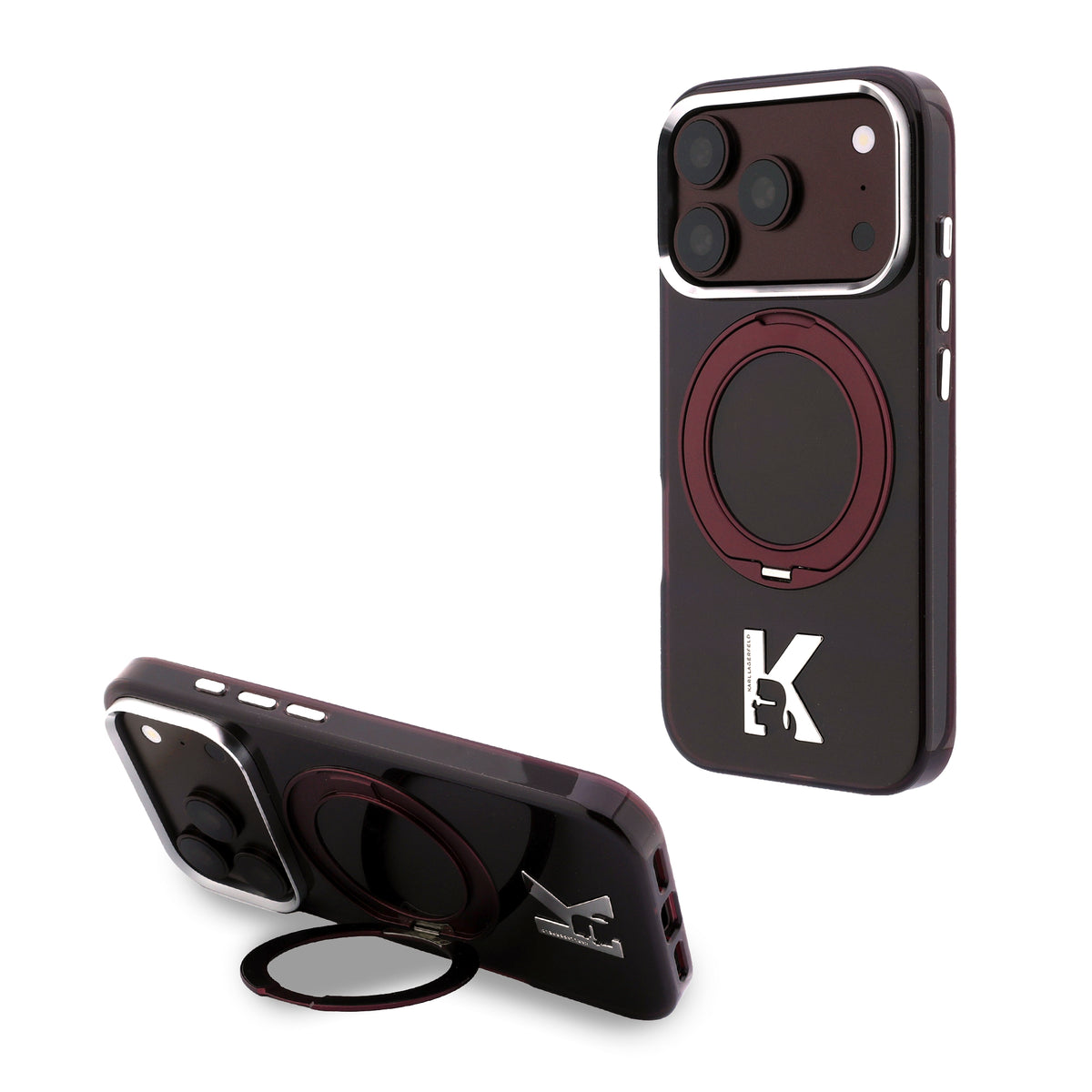 Karl Lagerfeld IML Ring Stand 360 Kameo Metal MagSafe Case for iPhone 18 Pro / 17 Pro Burgundy