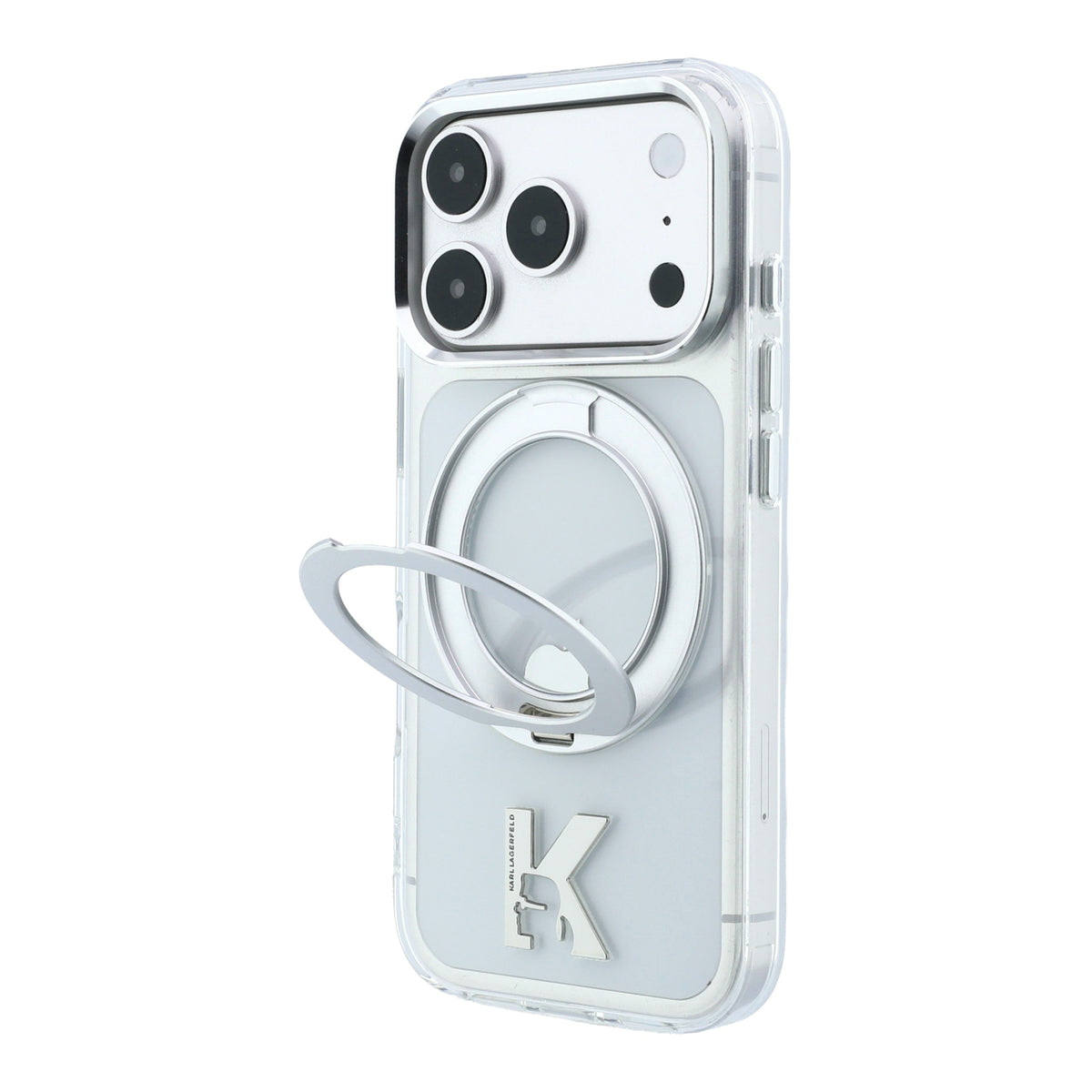 Karl Lagerfeld IML Ring Stand 360 Kameo Metal MagSafe Case for iPhone 18 Pro Max / 17 Pro Max Transparent