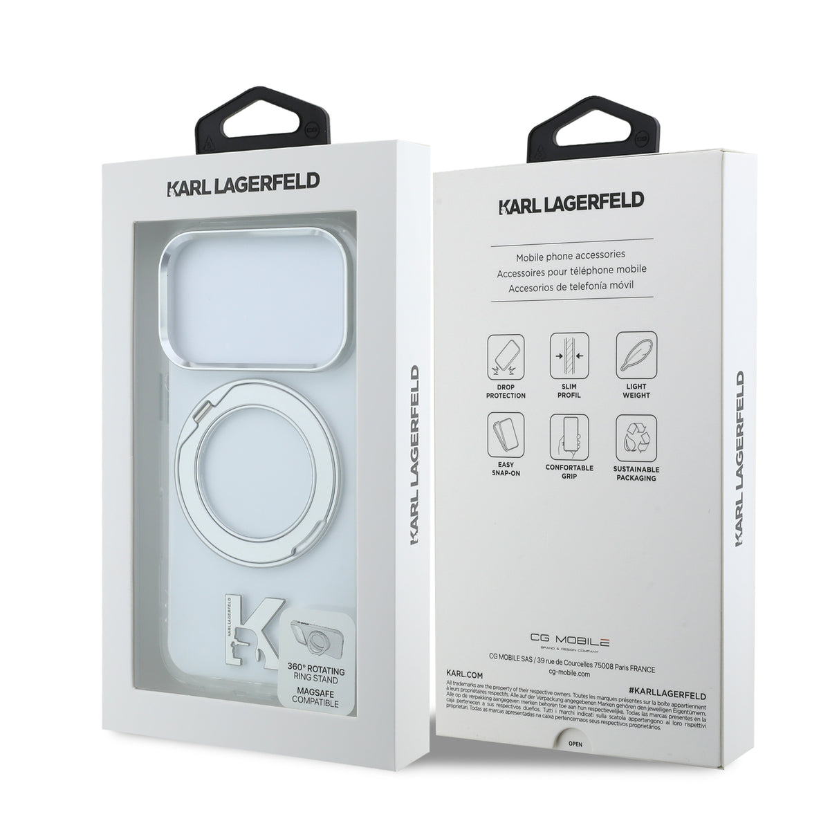 Karl Lagerfeld IML Ring Stand 360 Kameo Metal MagSafe Case for iPhone 18 Pro Max / 17 Pro Max Transparent