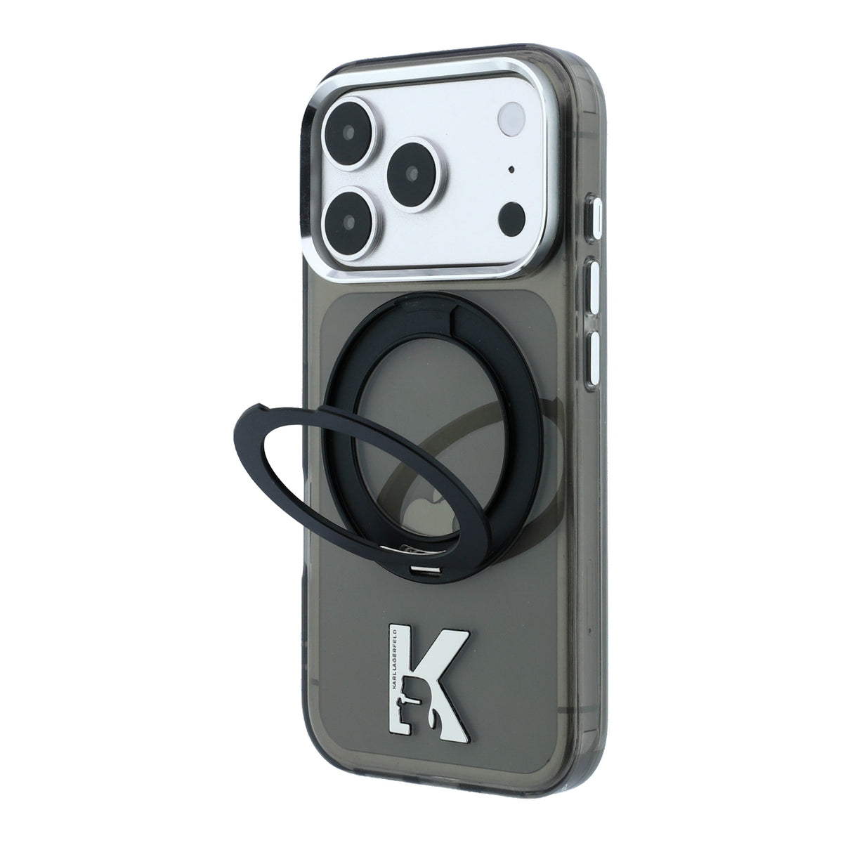 Karl Lagerfeld IML Ring Stand 360 Kameo Metal MagSafe Case for iPhone 18 Pro Max / 17 Pro Max Black