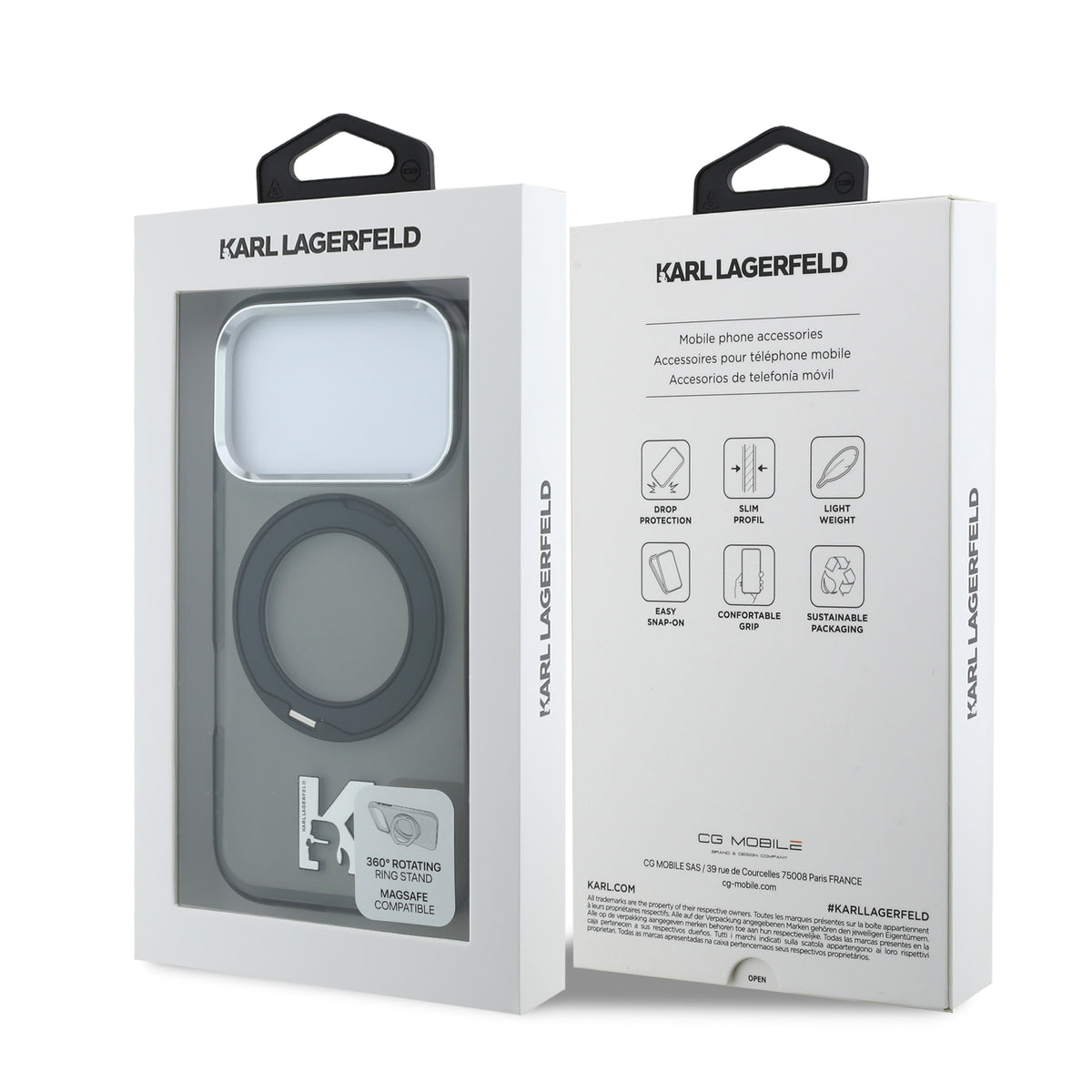 Karl Lagerfeld IML Ring Stand 360 Kameo Metal MagSafe Case for iPhone 18 Pro Max / 17 Pro Max Black