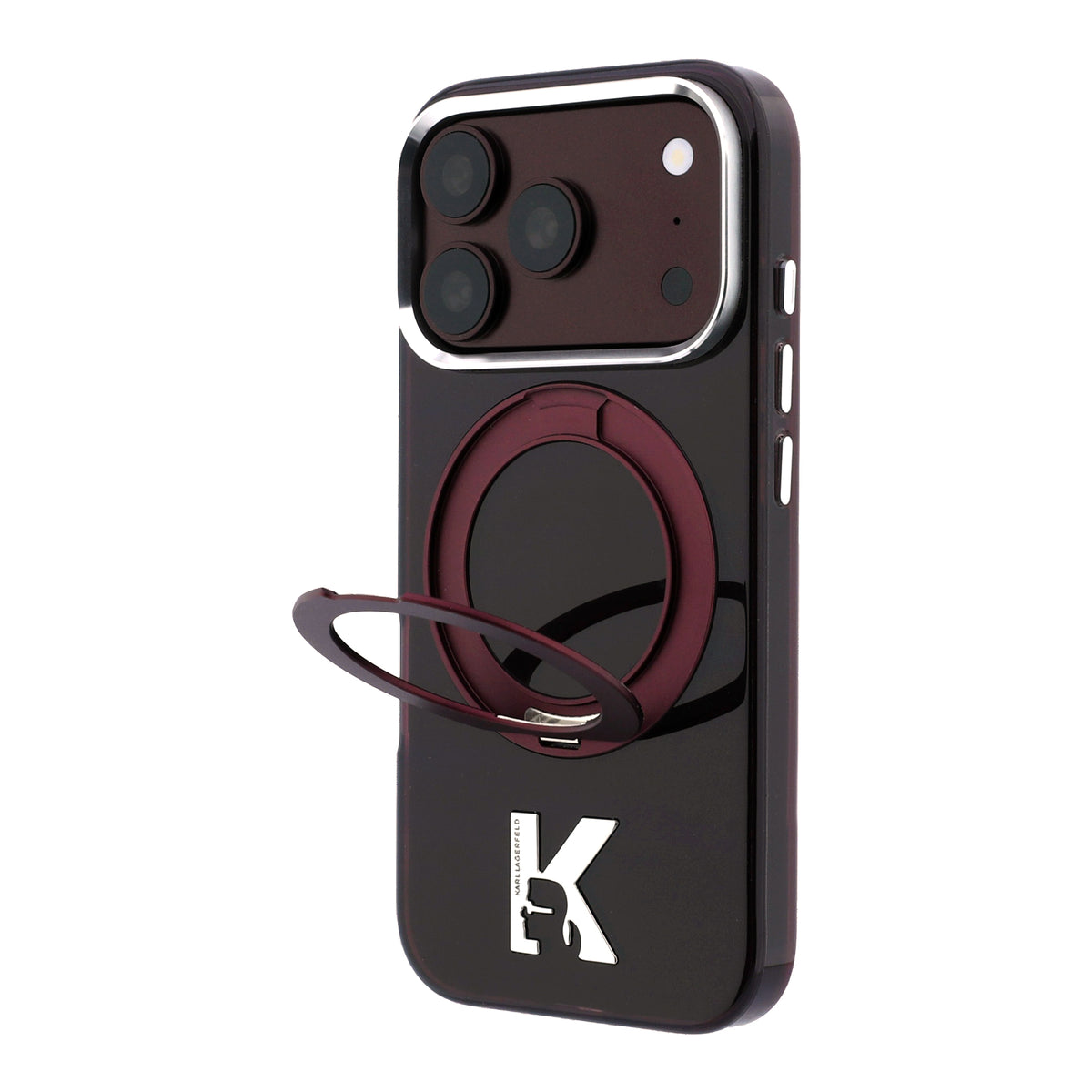 Karl Lagerfeld IML Ring Stand 360 Kameo Metal MagSafe Case for iPhone 18 Pro / 17 Pro Burgundy