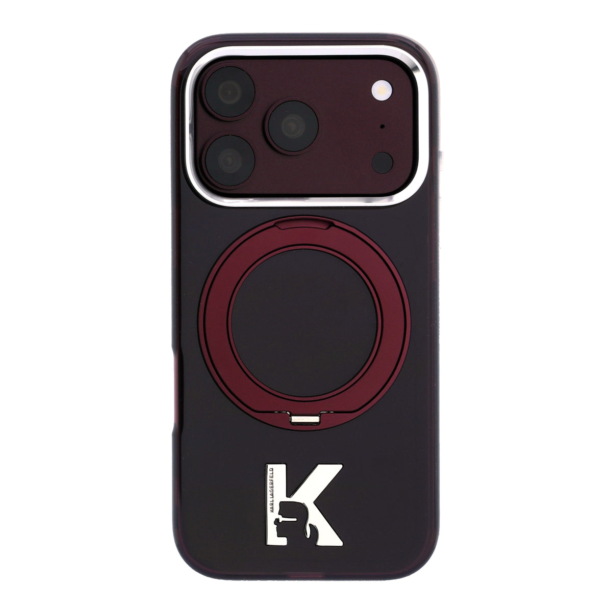 Karl Lagerfeld IML Ring Stand 360 Kameo Metal MagSafe Case for iPhone 18 Pro / 17 Pro Burgundy