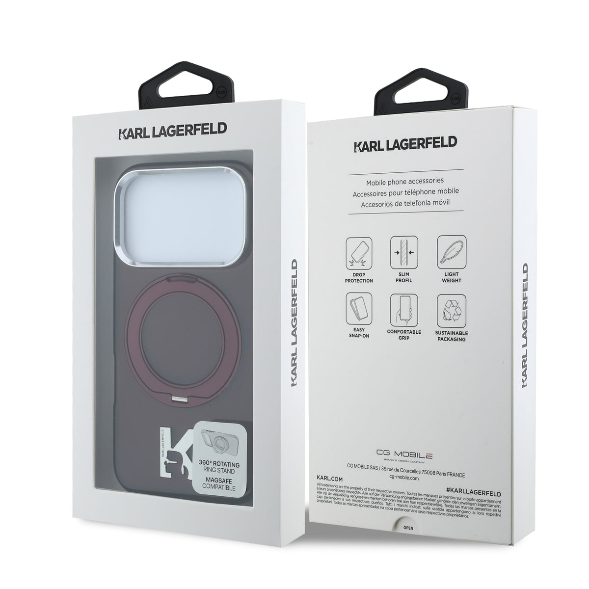 Karl Lagerfeld IML Ring Stand 360 Kameo Metal MagSafe Case for iPhone 18 Pro / 17 Pro Burgundy