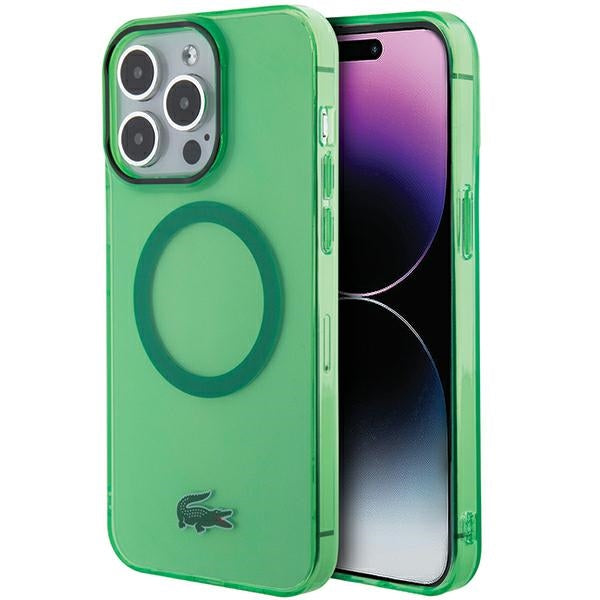 Lacoste LCHMP15LULON iPhone 15 Pro Green hardcase with Transparent design and MagSafe