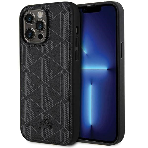 Lacoste LCHMP15XPBSK iPhone 15 Pro Max black hardcase with Blend Monogram design and MagSafe