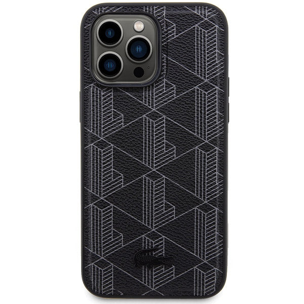 Lacoste LCHMP15XPBSK iPhone 15 Pro Max black hardcase with Blend Monogram design and MagSafe