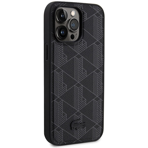 Lacoste LCHMP15XPBSK iPhone 15 Pro Max black hardcase with Blend Monogram design and MagSafe
