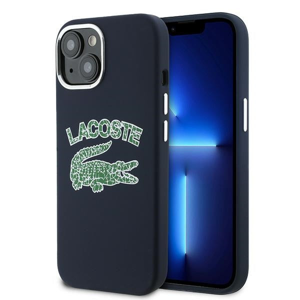 Lacoste LCHMP15SUCRV iPhone 15 / 14 / 13 navy blue hardcase Silicone Cracked Logo MagSafe