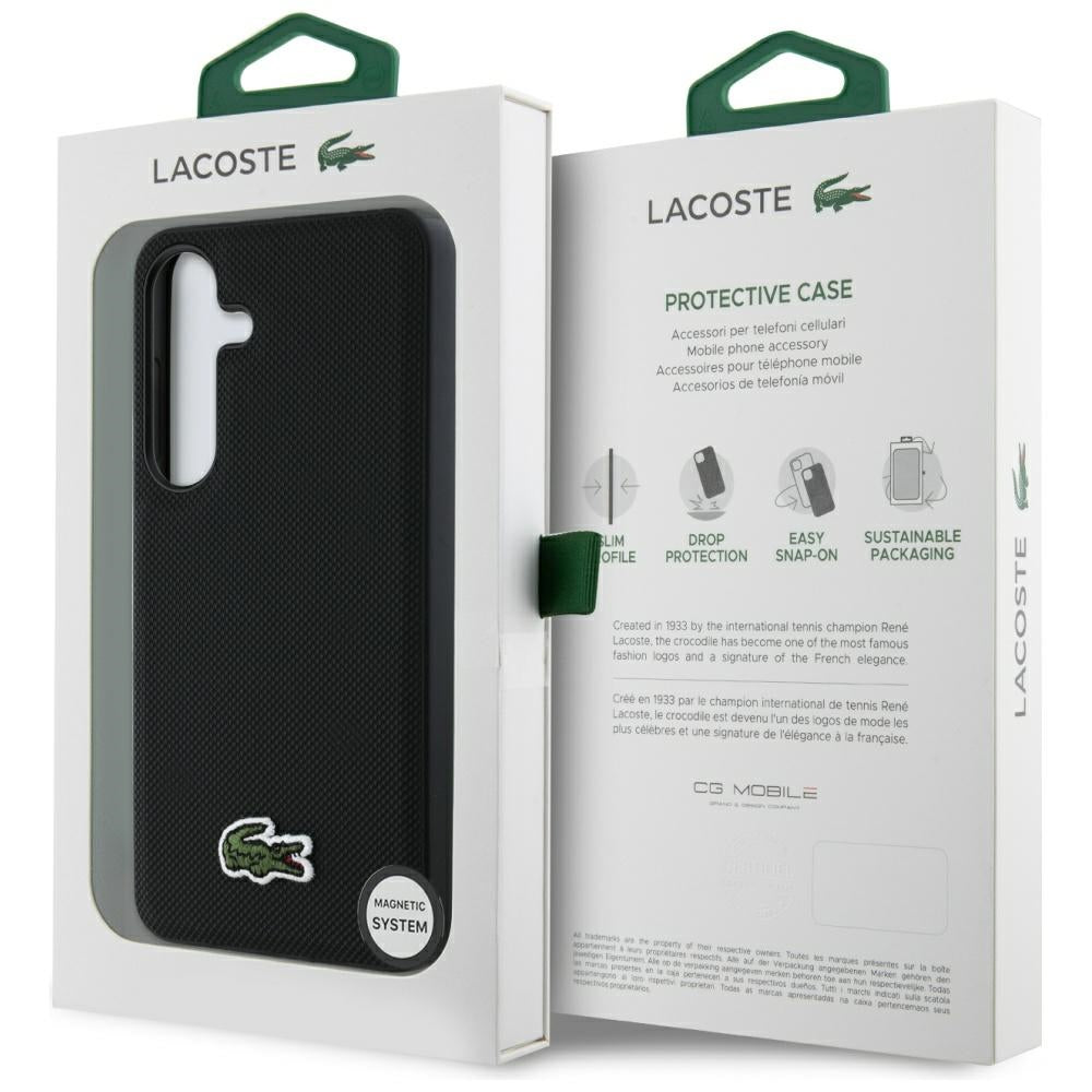 Lacoste Iconic Petit Pique Woven Logo MagSafe for Samsung Galaxy S25 plus black