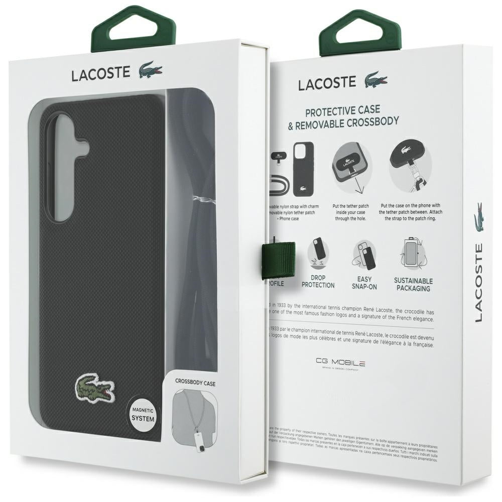 Lacoste Iconic Petit Pique Woven Logo CBDY Strap MagSafe for Samsung Galaxy S25 black