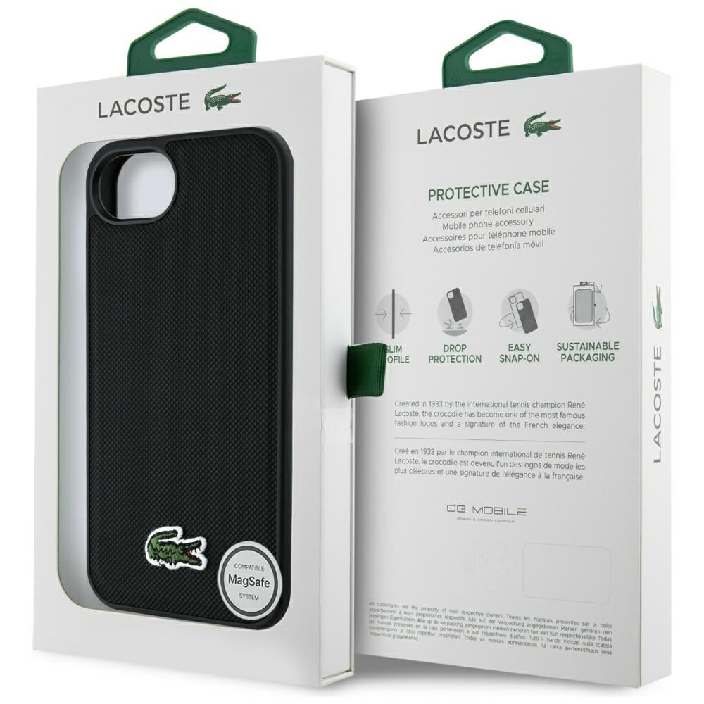 Lacoste LCHMPSE4PVCK Iconic Petit Pique Woven Logo MagSafe for iPhone 16e black