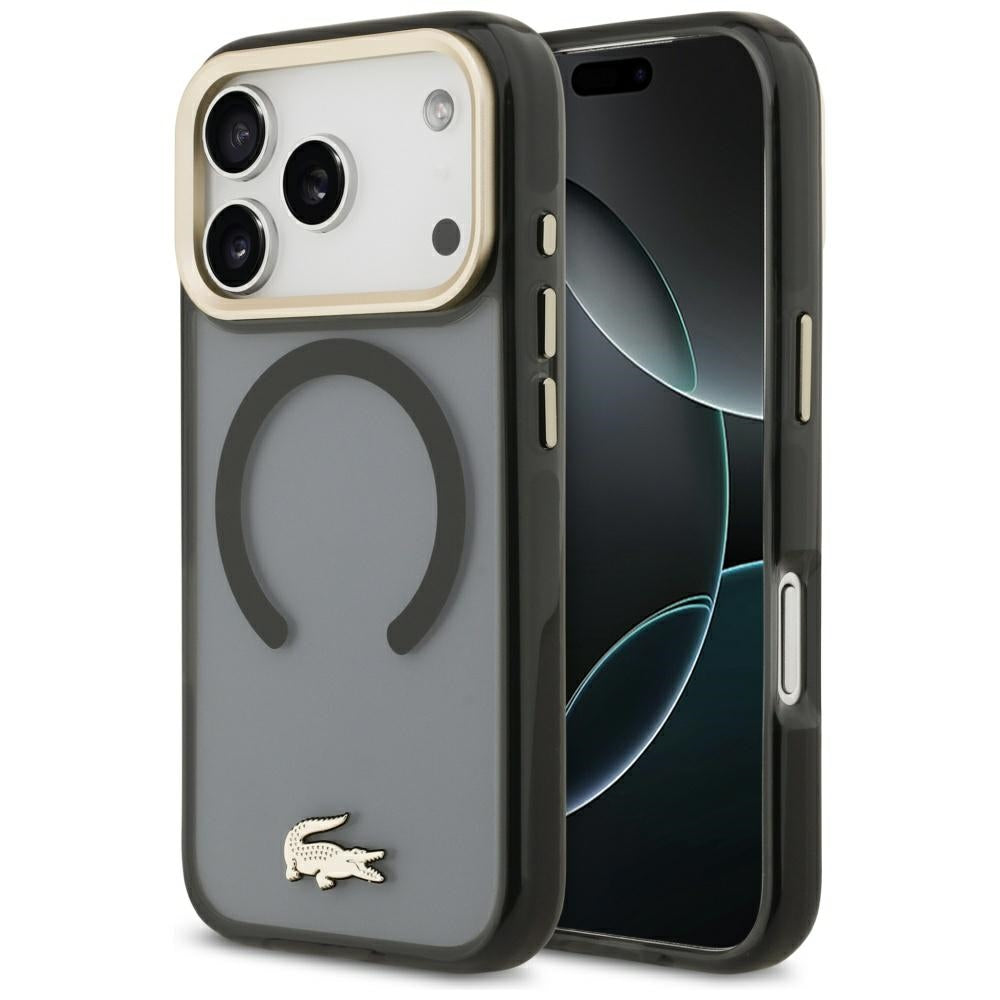 Lacoste Shockproof Transparent Frosted Gold Logo MagSafe Case for iPhone 17 Pro Black