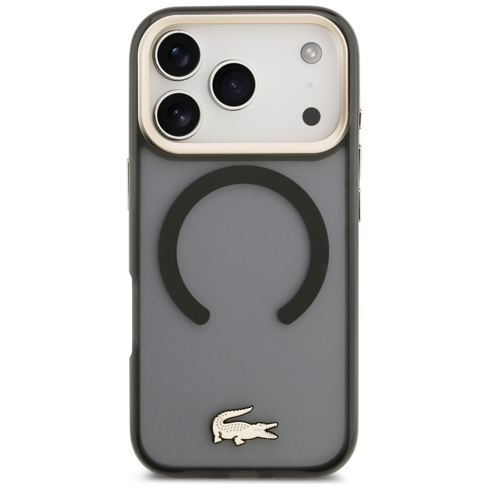 Lacoste Shockproof Transparent Frosted Gold Logo MagSafe Case for iPhone 17 Pro Black