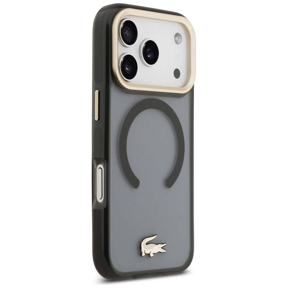 Lacoste Shockproof Transparent Frosted Gold Logo MagSafe Case for iPhone 17 Pro Black