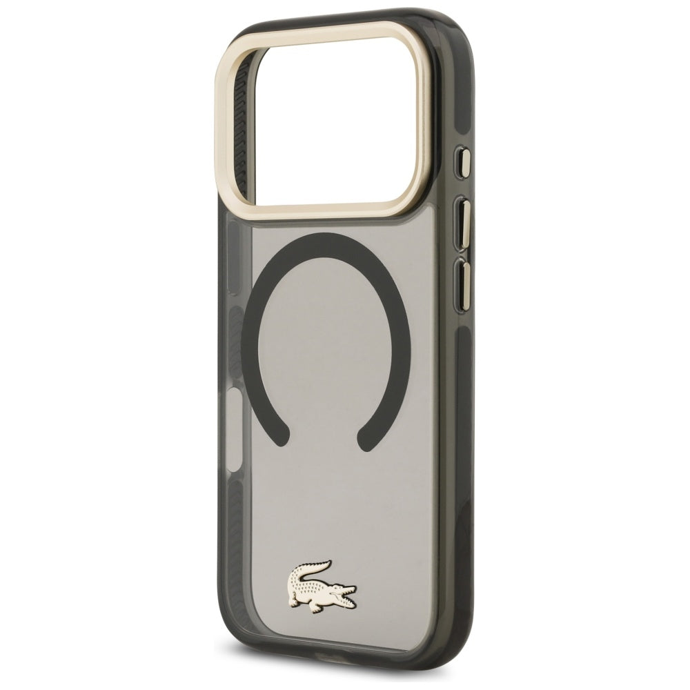 Lacoste Shockproof Transparent Frosted Gold Logo MagSafe Case for iPhone 17 Pro Black